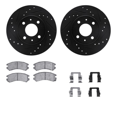 8512-67151, Rotors-Drilled And Slotted-Black W/ 5000 Advanced Brake Pads Incl. Hardware, Zinc Coated